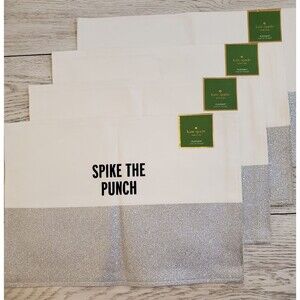 Kate Spade Food for Thought Spike the Punch Silver Glitter 4 Placements NEW